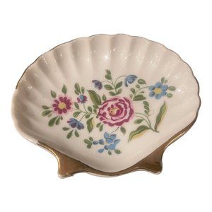 Enesco clam shell trinket soap dish leaves & flowers Red Vintage